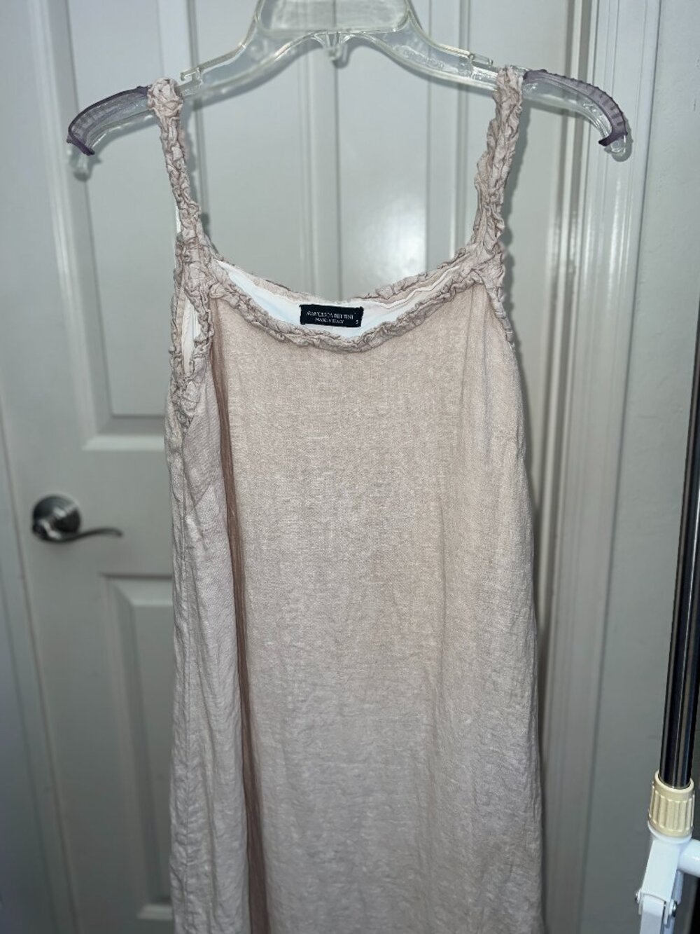 Francesca Bettini Italian Linen Ruffle Trim Maxi Dress Cream Small Made in Italy